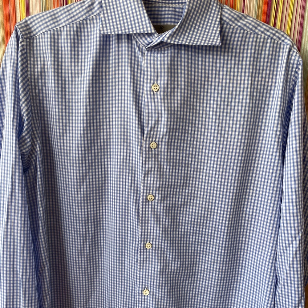 Men's Blue Checkered Shirt Canali